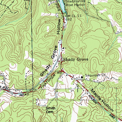 Topographic Map of Shady Grove Shores, TN