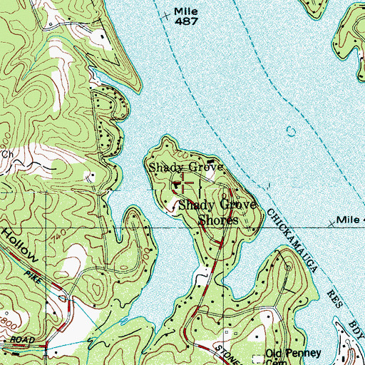 Topographic Map of Shady Grove, TN