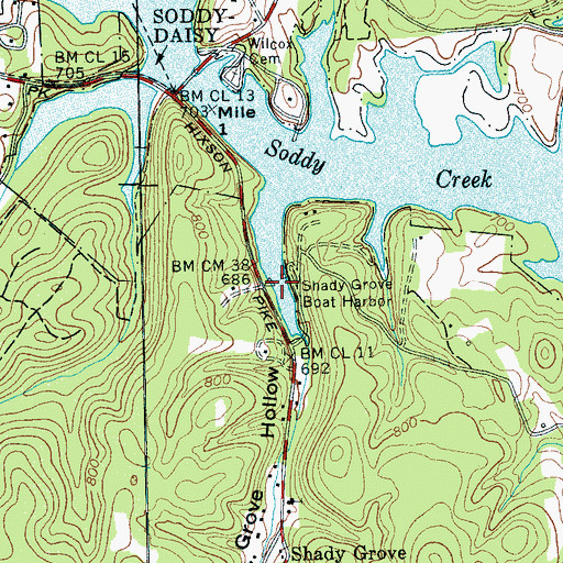 Topographic Map of Shady Grove Boat Harbor, TN