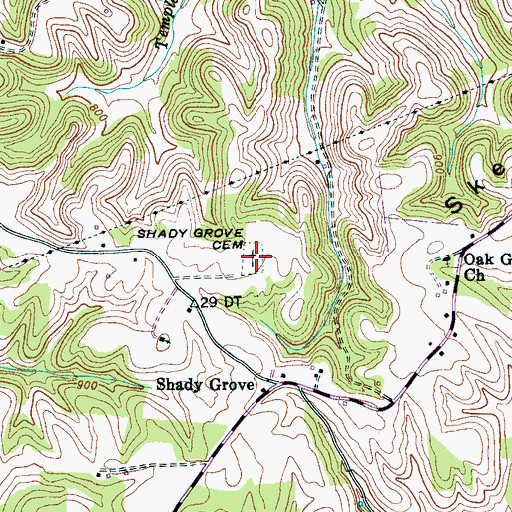 Topographic Map of Shady Grove Cemetery, TN