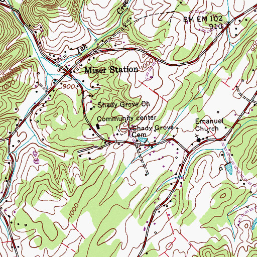 Topographic Map of Shady Grove Cemetery, TN