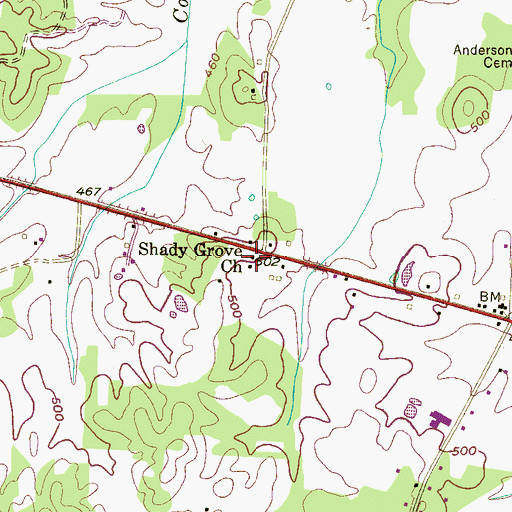 Topographic Map of Shady Grove Church, TN