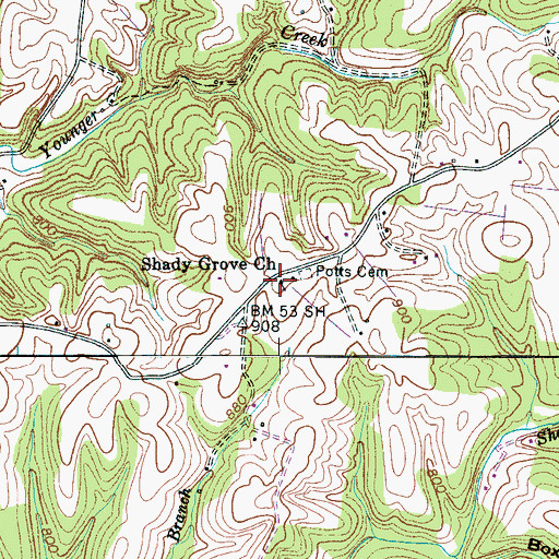 Topographic Map of Shady Grove Church, TN