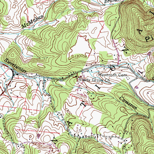 Topographic Map of Shady Grove Church, TN