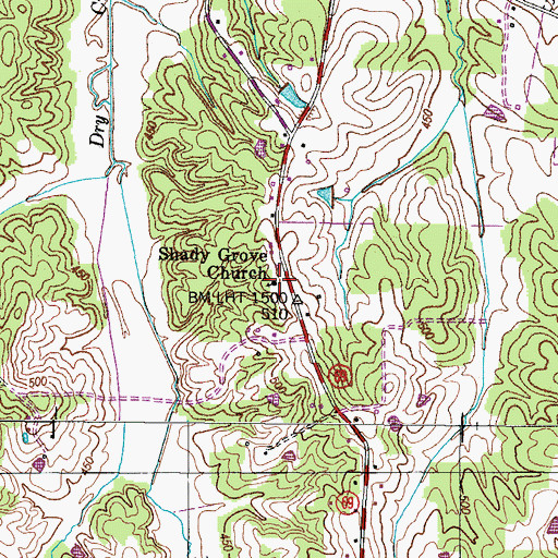 Topographic Map of Shady Grove Primitive Baptist Church, TN