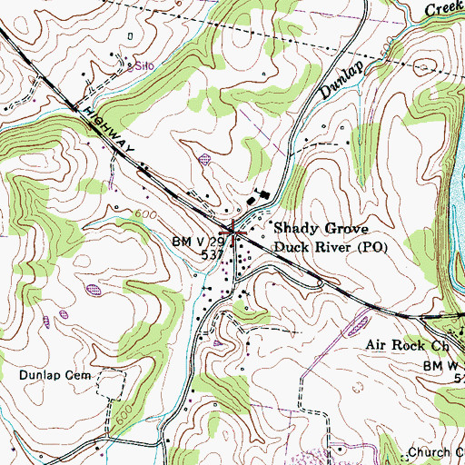 Topographic Map of Shady Grove, TN