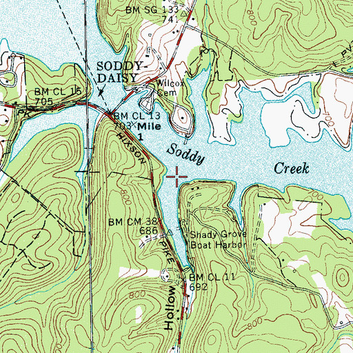 Topographic Map of Shady Grove Hollow, TN