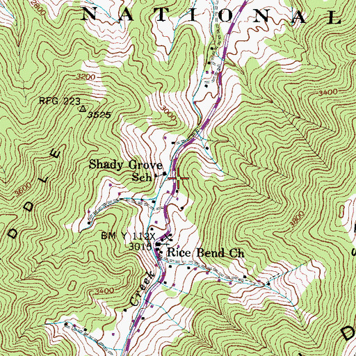 Topographic Map of Shady Grove School, TN