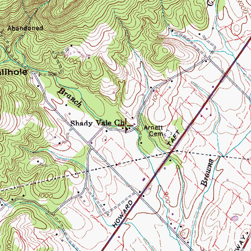 Topographic Map of Shady Vale Church, TN
