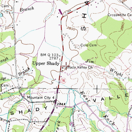 Topographic Map of Shady Valley Church, TN