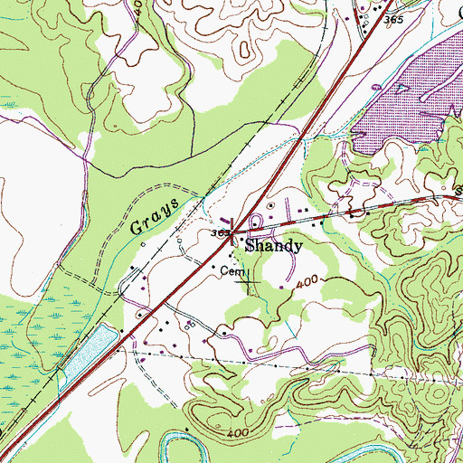 Topographic Map of Shandy, TN