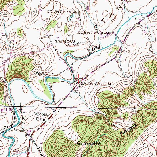 Topographic Map of Shanks Cemetery, TN