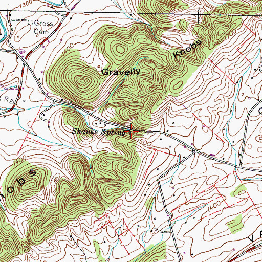 Topographic Map of Shanks Spring, TN