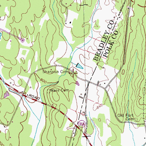 Topographic Map of Shannon Cemetery, TN