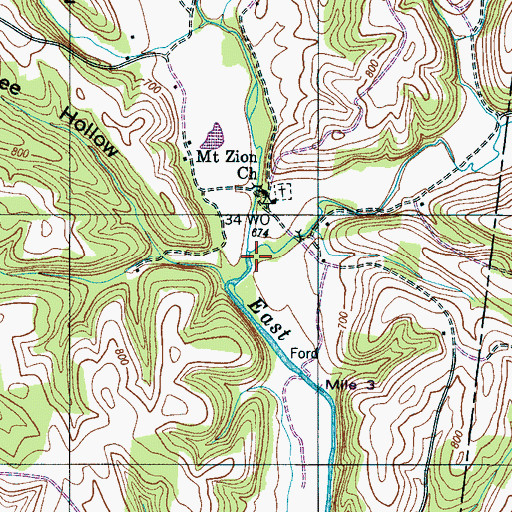 Topographic Map of Shannon Creek, TN