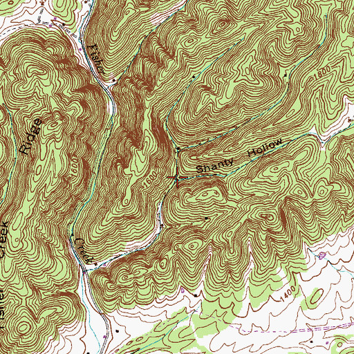 Topographic Map of Shanty Hollow, TN