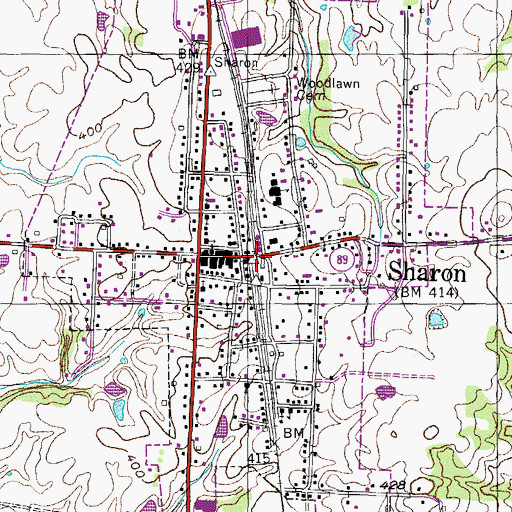 Topographic Map of Sharon, TN