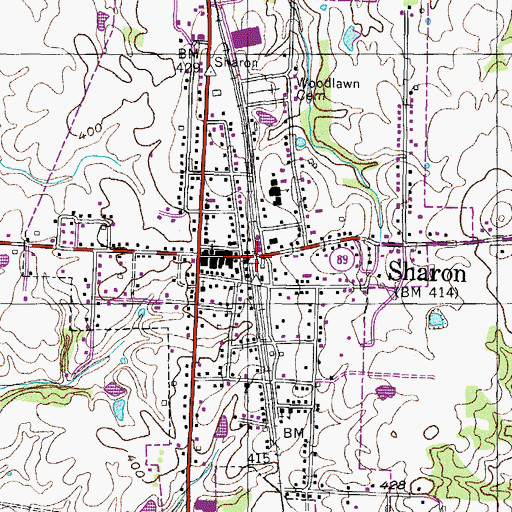 Topographic Map of Sharon, TN