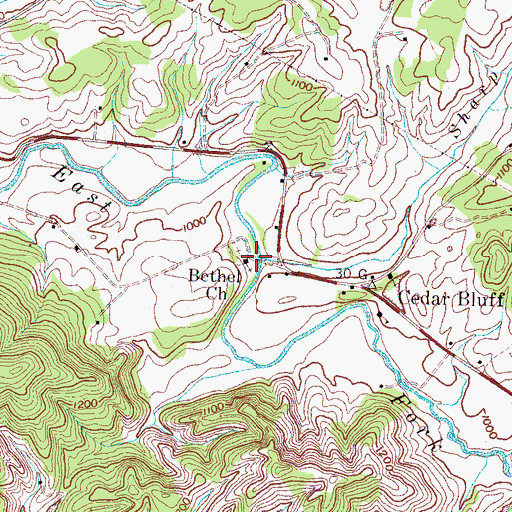 Topographic Map of Sharp Branch, TN