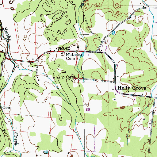 Topographic Map of Sharp Cemetery, TN