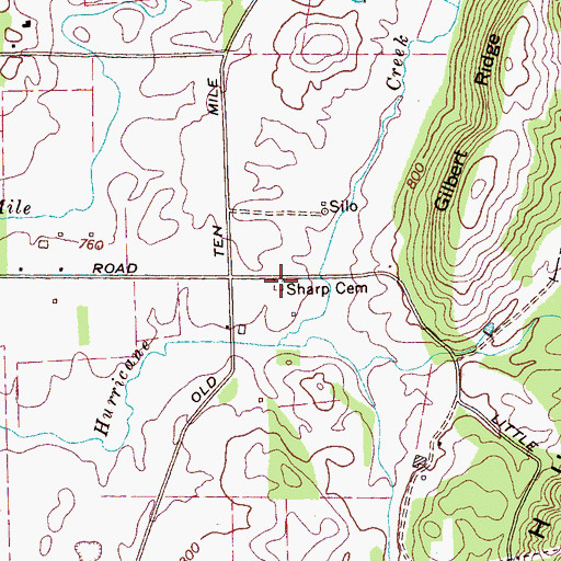 Topographic Map of Sharp Cemetery, TN