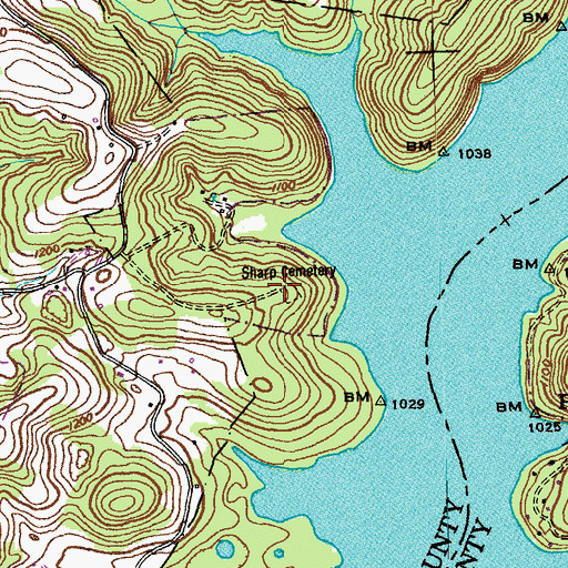 Topographic Map of Sharp Cemetery, TN