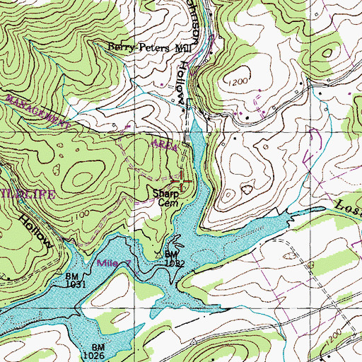 Topographic Map of Sharp Cemetery, TN