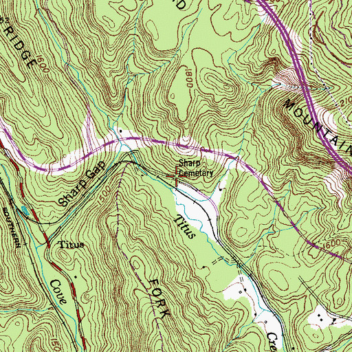 Topographic Map of Sharp Cemetery, TN