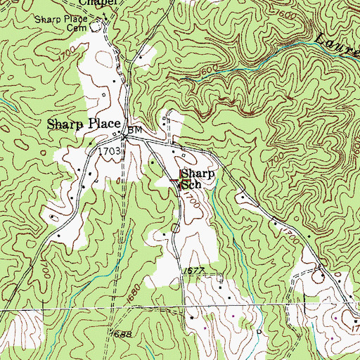 Topographic Map of Sharp School, TN
