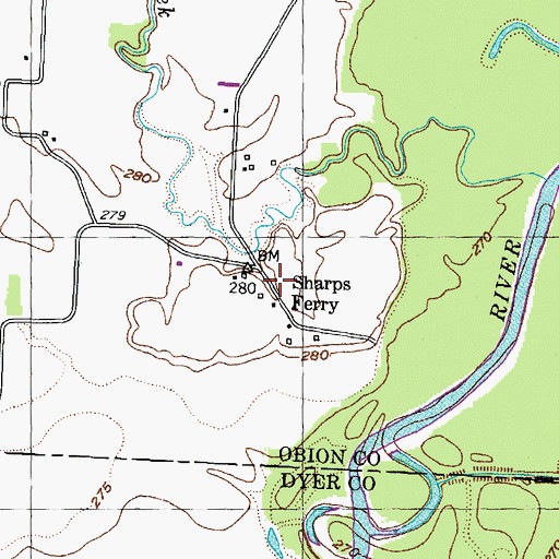 Topographic Map of Sharps Ferry, TN