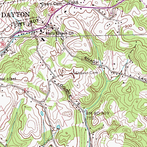 Topographic Map of Shaver Cemetery, TN