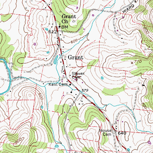 Topographic Map of Shaver Cemetery, TN