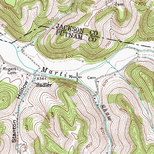 Topographic Map of Shaw Branch, TN