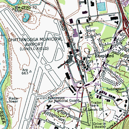 Topographic Map of Lovell Field, TN