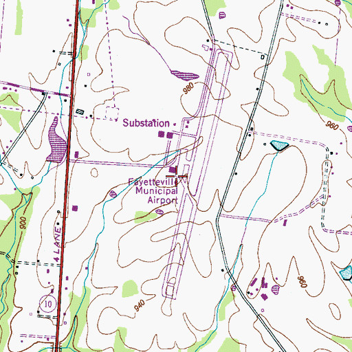 Topographic Map of Fayetteville Municipal Airport, TN