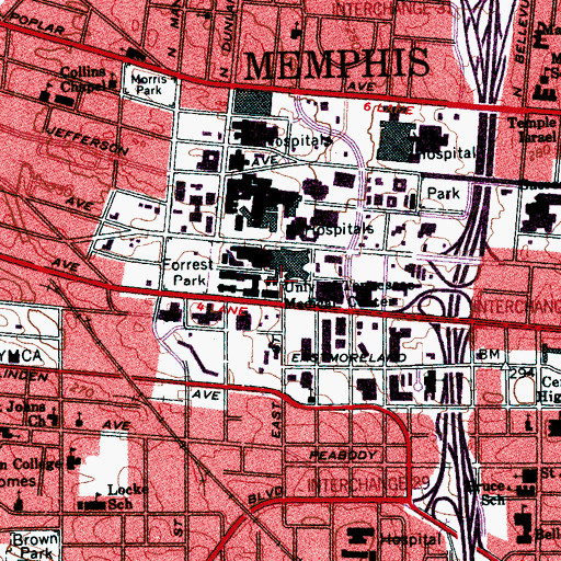 Topographic Map of Baptist Hospital Airport (historical), TN
