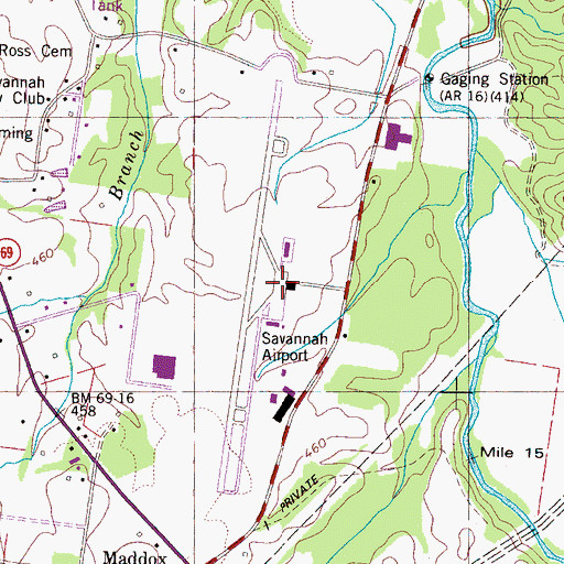 Topographic Map of Savannah-Hardin County Airport, TN