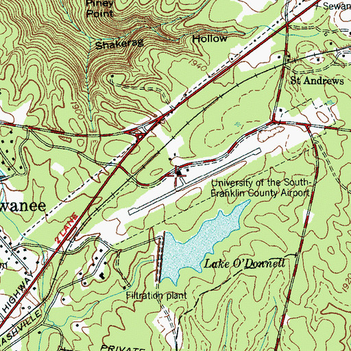 Topographic Map of Franklin County Airport, TN