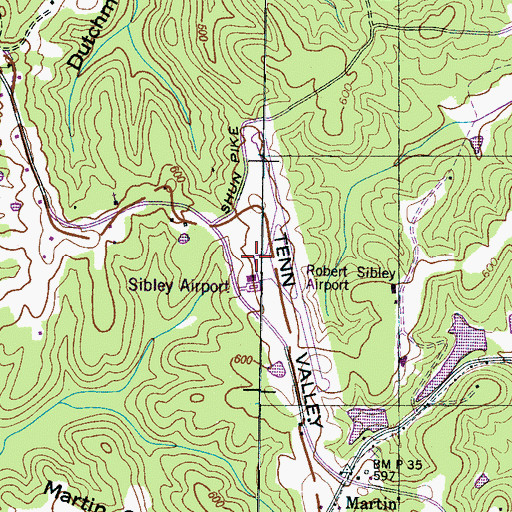Topographic Map of Robert Sibley Airport, TN