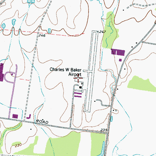 Topographic Map of Charles W Baker Airport, TN