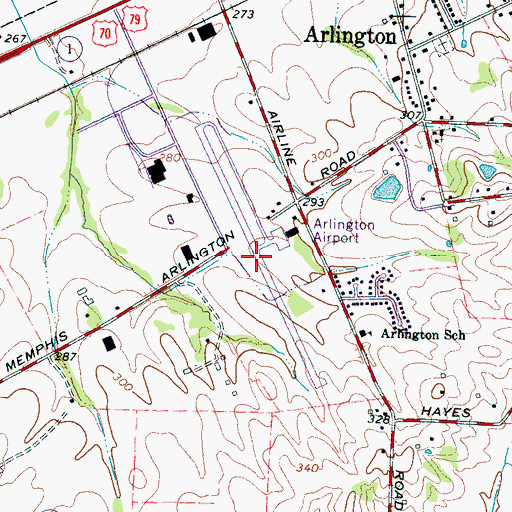 Topographic Map of Arlington Municipal Airport (historical), TN