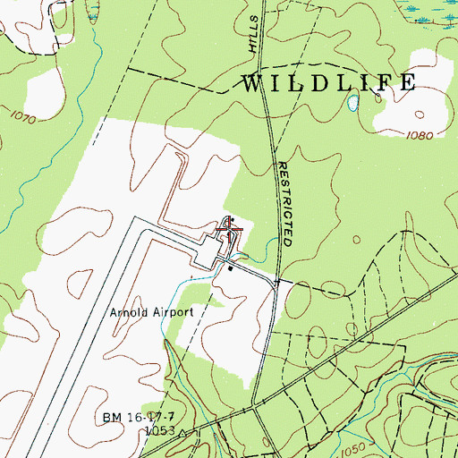 Topographic Map of Arnold Air Force Base, TN