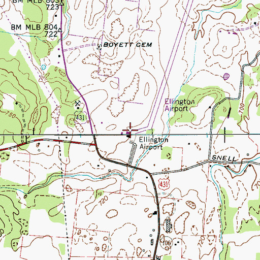 Topographic Map of Ellington Airport, TN