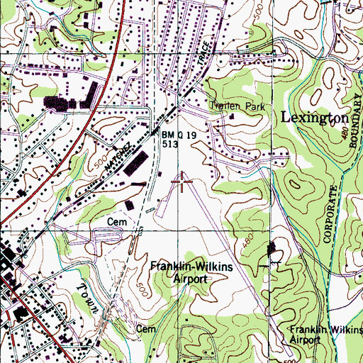 Topographic Map of Franklin Wilkins Airport (historical), TN