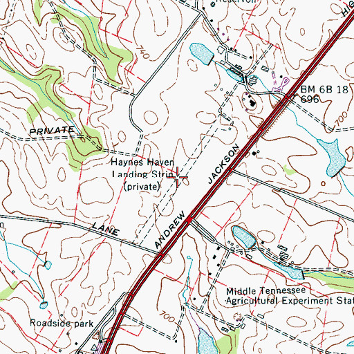 Topographic Map of Haynes Haven Farm Airport (historical), TN