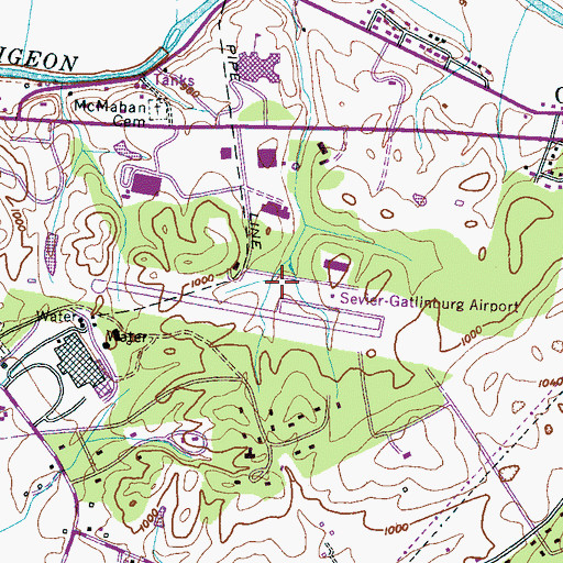 Topographic Map of Gatlinburg-Pigeon Forge Airport, TN