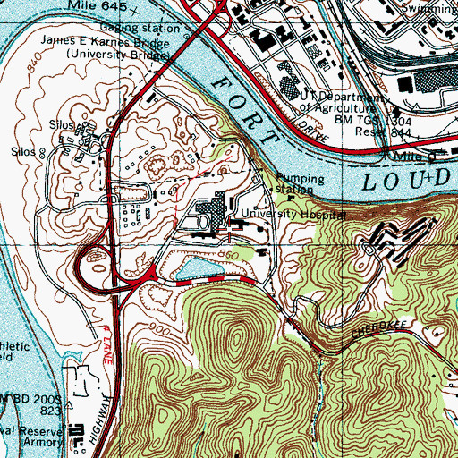 Topographic Map of University of Tennessee Hospital Airport, TN