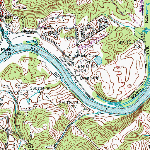 Topographic Map of Liles Airport (historical), TN