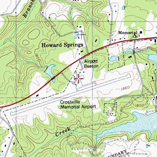 Topographic Map of Crossville Memorial Airport-Whitson Field, TN