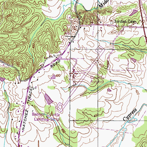 Topographic Map of Benton County Airport, TN